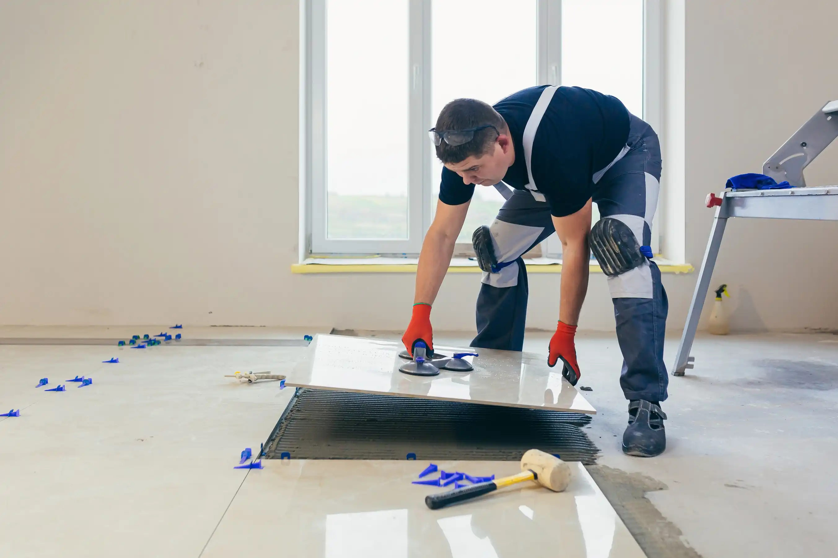 Polished porcelain floor tiles installed in a Melbourne home